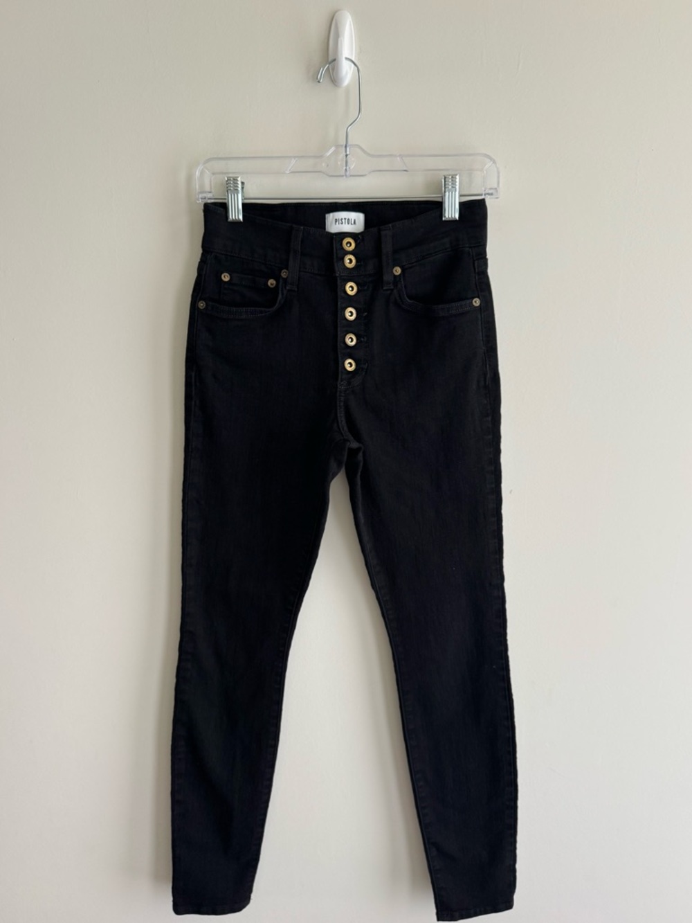 Pistola Exposed Button Fly Skinny Jeans-Black (Ankle Skinny)